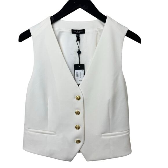 RAG & BONE Priya Ponte Tailored Vest Sleeveless V-Neck Ivory - Picture 4 of 7